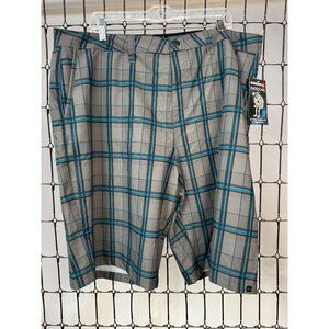 Quiksilver Amphibian Plaid Mens Shorts Size 28 - Blue & Gray Polyester/Spandex